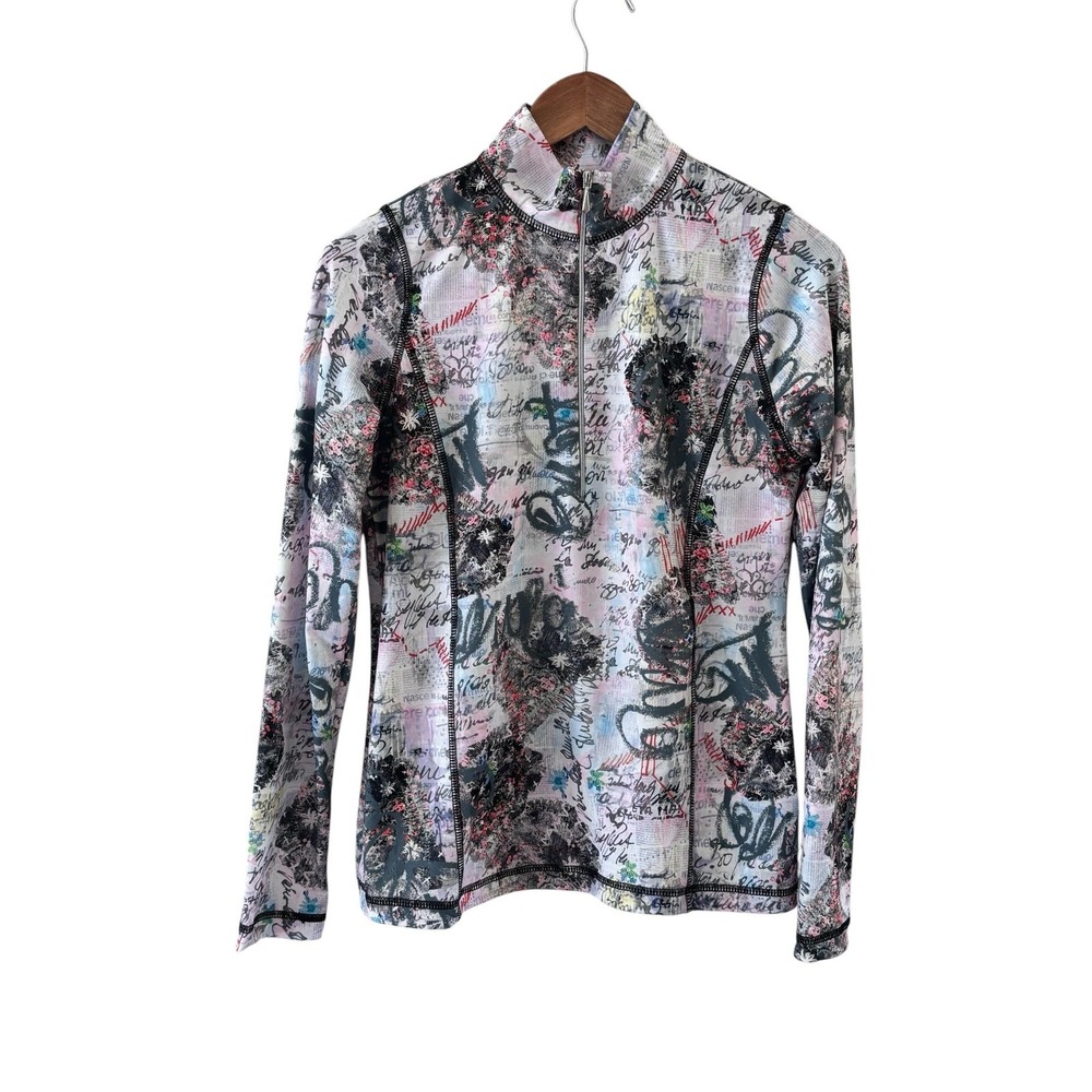 SnoSkins Abstract Floral 1/4 Zip Base Layer Top Womens S Multicolor Ski Thermal